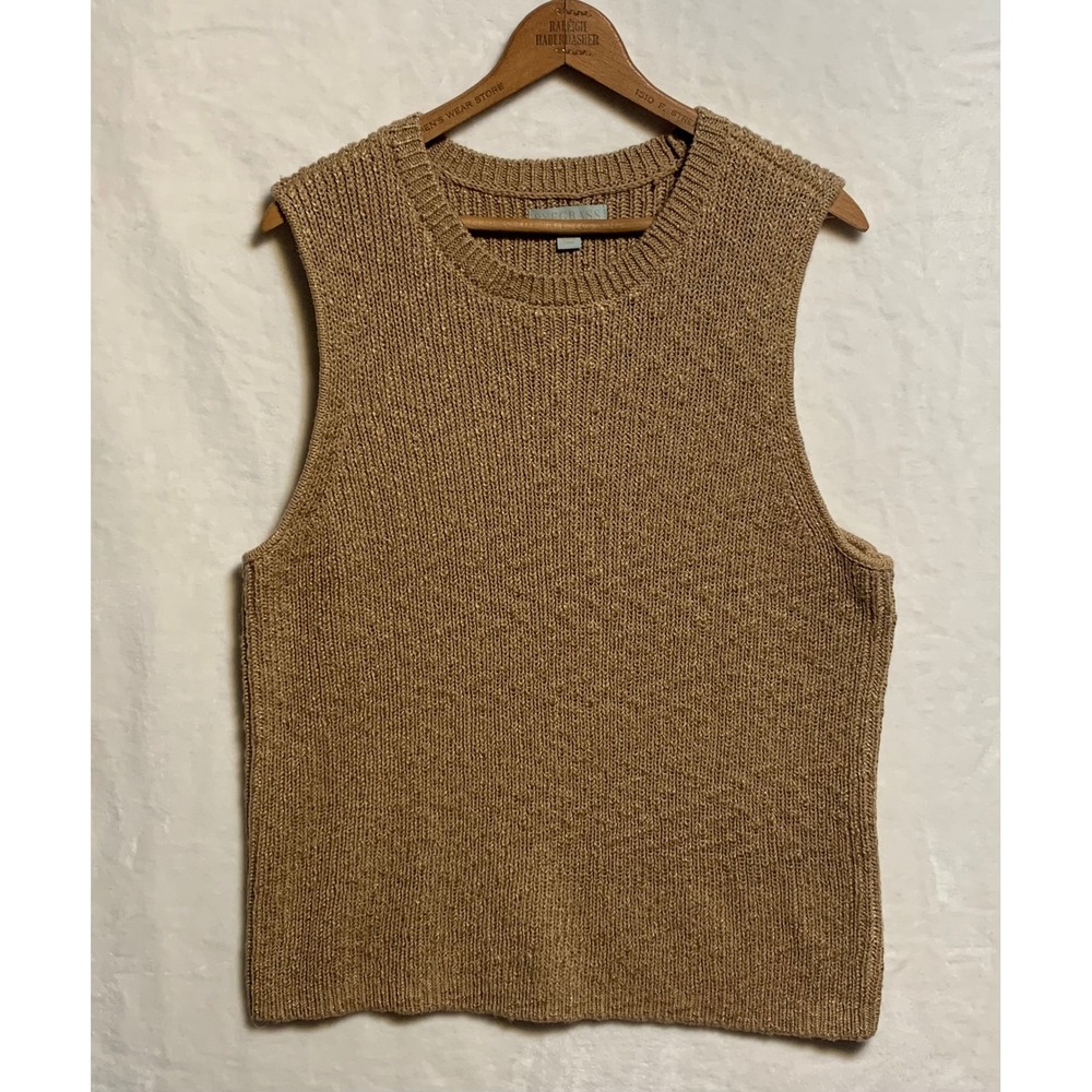Rye Grass Tan Knit Sleeveless Sweater Vest Top Women's XXL Neutral Boho Preppy‎